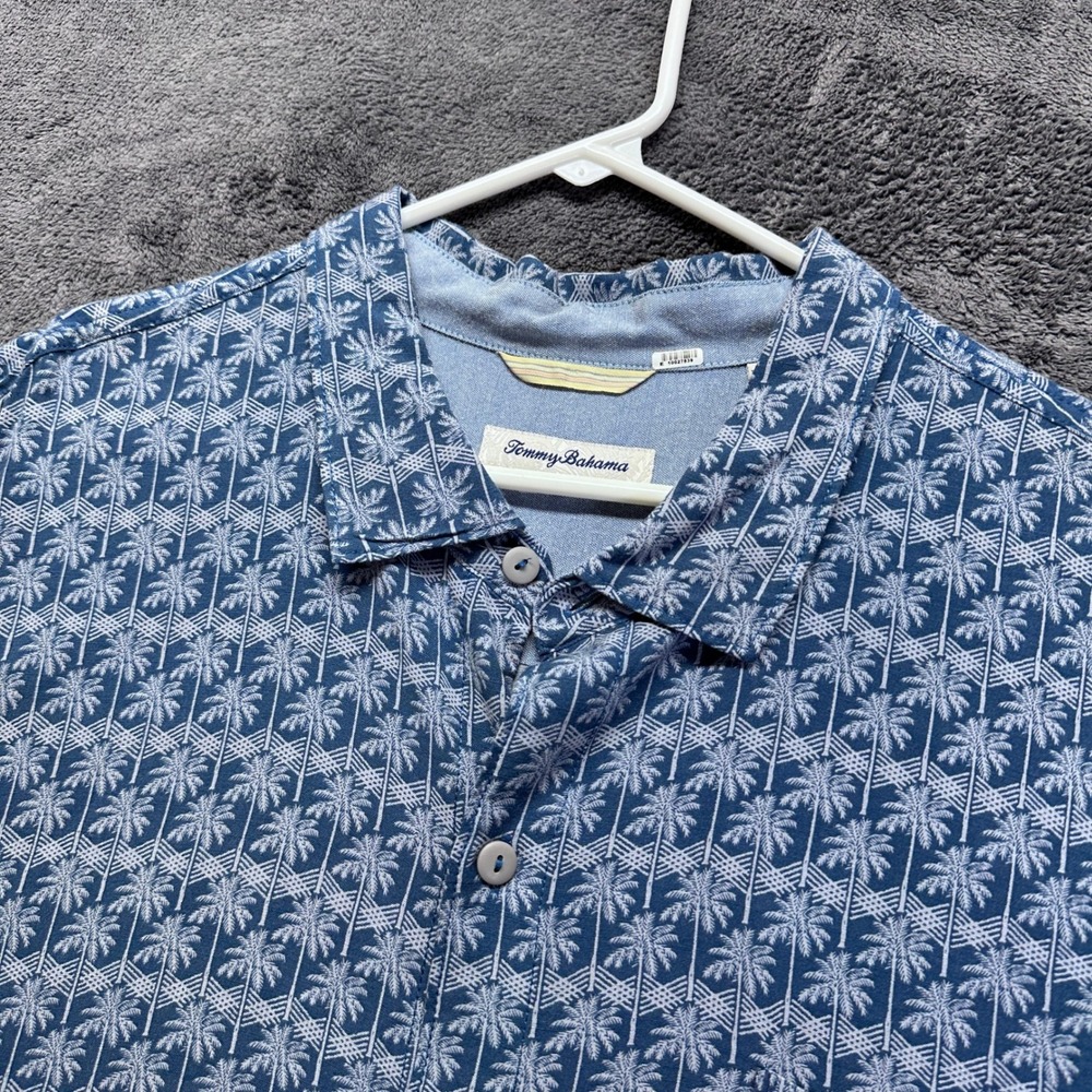 Tommy Bahama Button Up Shirt Mens XXXL Blue Palm Tree Print Ecovero Viscose